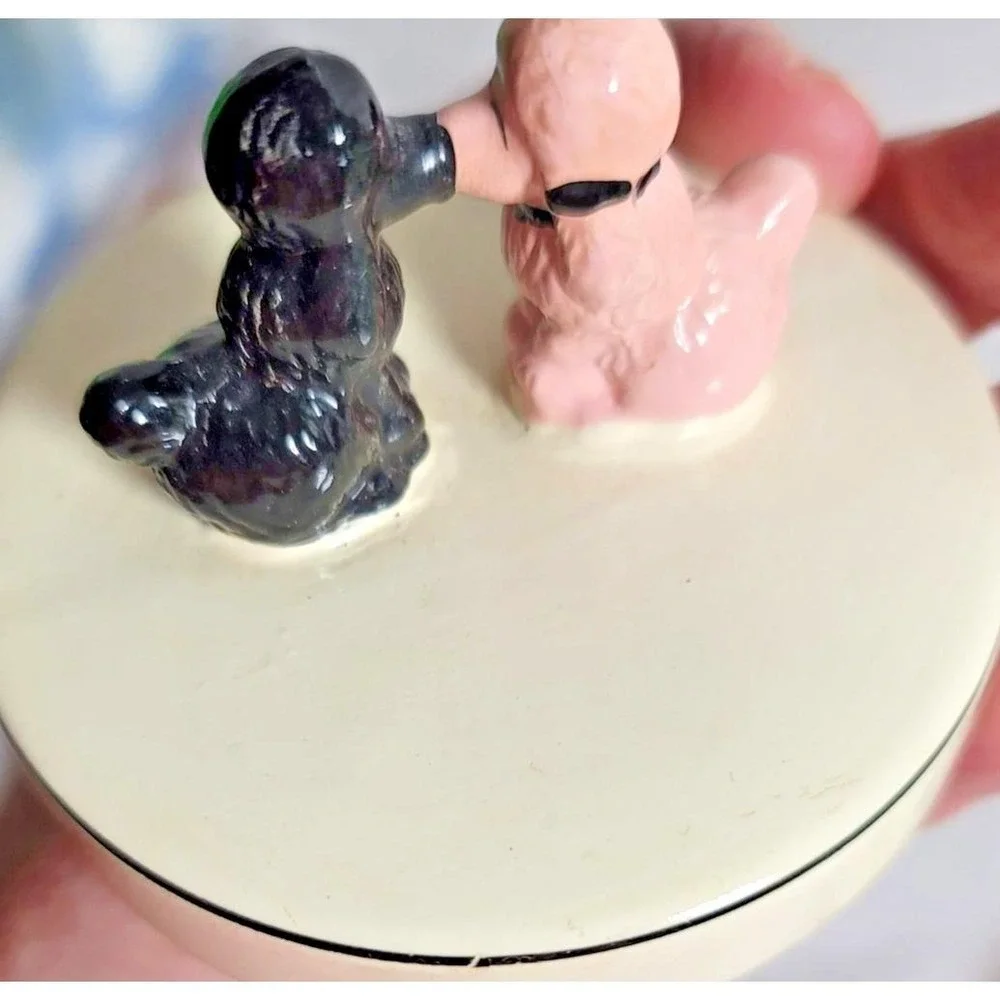 FAB Starpoint Ceramic Poodle Trinket Box Round Polka‎ Dot Pink Bow Small Cute
